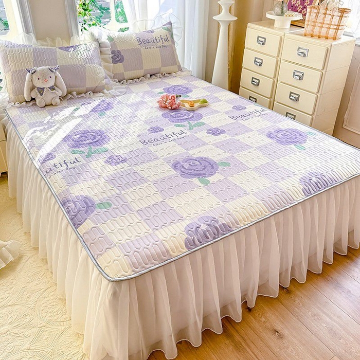 91家纺网 家纺一手货源 找家纺 悦织湾家纺 2025新款A类凉感丝床裙款乳胶凉席席子夏被夏凉被空调被四件套 吉祥如意