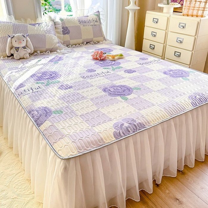 91家纺网 家纺一手货源 找家纺 悦织湾家纺 2025新款A类凉感丝床裙款乳胶凉席席子夏被夏凉被空调被四件套 吉祥如意