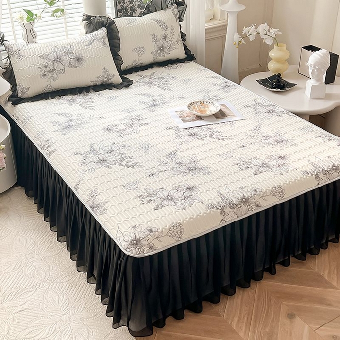 91家纺网 家纺一手货源 找家纺 悦织湾家纺 2025新款A类凉感丝床裙款乳胶凉席席子夏被夏凉被空调被四件套 浪漫花开