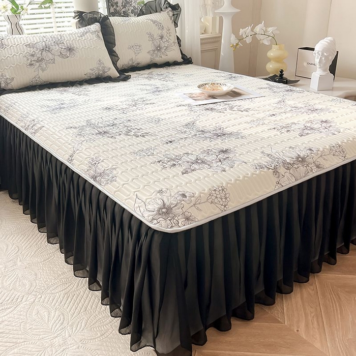 91家纺网 家纺一手货源 找家纺 悦织湾家纺 2025新款A类凉感丝床裙款乳胶凉席席子夏被夏凉被空调被四件套 浪漫花开