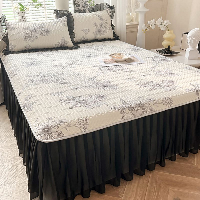 91家纺网 家纺一手货源 找家纺 悦织湾家纺 2025新款A类凉感丝床裙款乳胶凉席席子夏被夏凉被空调被四件套 浪漫花开