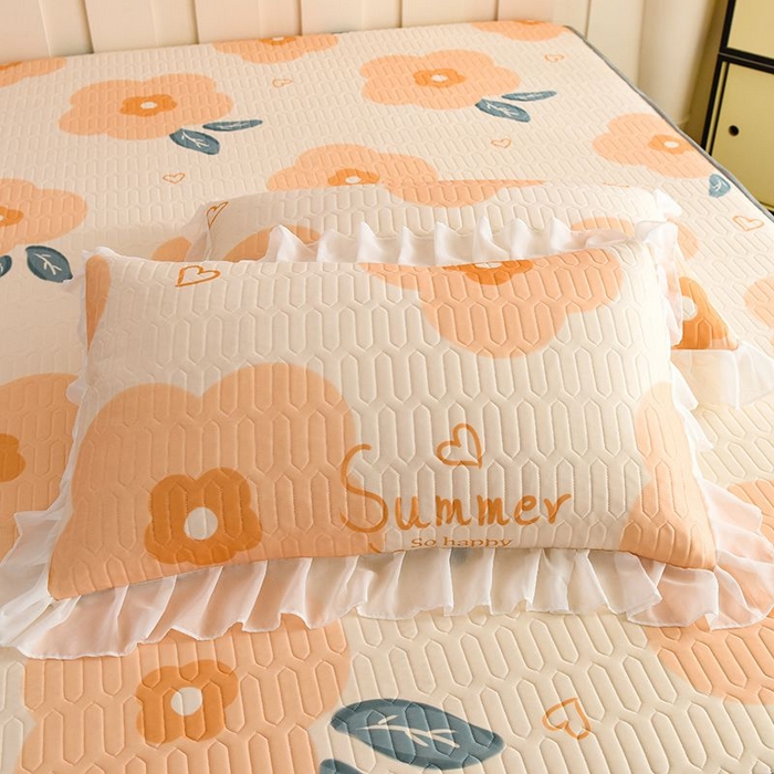 91家纺网 家纺一手货源 找家纺 悦织湾家纺 2025新款A类凉感丝床裙款乳胶凉席席子夏被夏凉被空调被四件套 浪漫花语