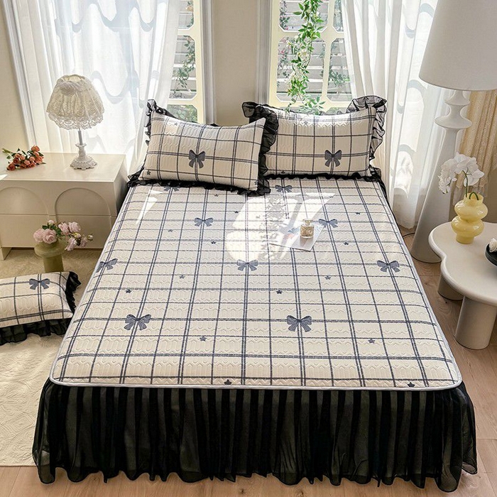 91家纺网 家纺一手货源 找家纺 悦织湾家纺 2025新款A类凉感丝床裙款乳胶凉席席子夏被夏凉被空调被四件套 礼物