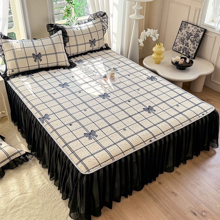 91家纺网 家纺一手货源 找家纺 悦织湾家纺 2025新款A类凉感丝床裙款乳胶凉席席子夏被夏凉被空调被四件套 礼物