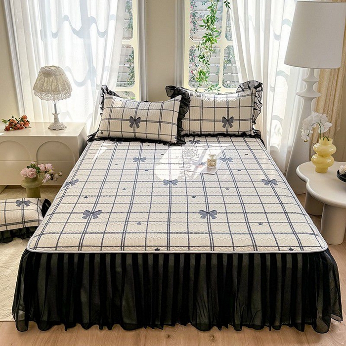 91家纺网 家纺一手货源 找家纺 悦织湾家纺 2025新款A类凉感丝床裙款乳胶凉席席子夏被夏凉被空调被四件套 礼物