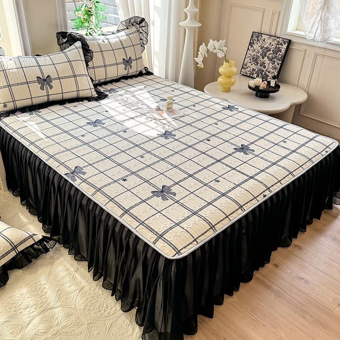 91家纺网 家纺一手货源 找家纺 悦织湾家纺 2025新款A类凉感丝床裙款乳胶凉席席子夏被夏凉被空调被四件套 礼物