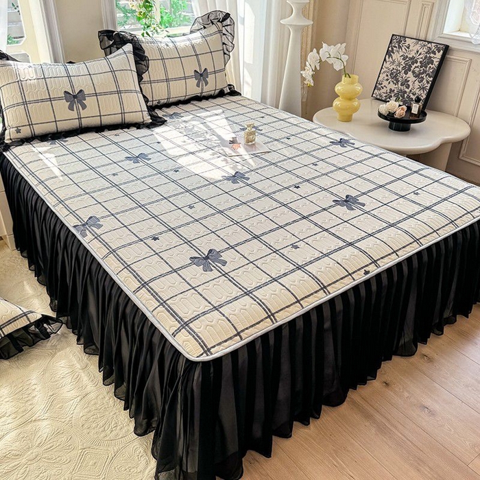 91家纺网 家纺一手货源 找家纺 悦织湾家纺 2025新款A类凉感丝床裙款乳胶凉席席子夏被夏凉被空调被四件套 礼物