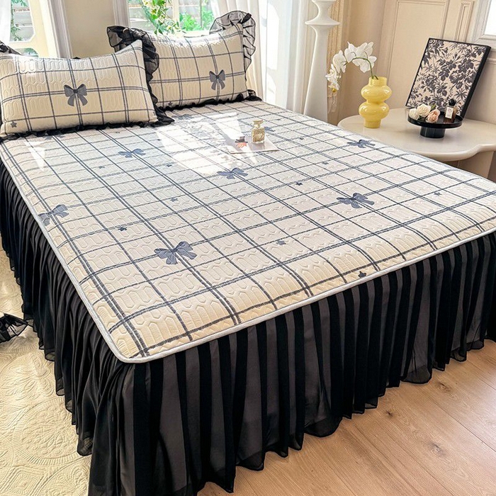 91家纺网 家纺一手货源 找家纺 悦织湾家纺 2025新款A类凉感丝床裙款乳胶凉席席子夏被夏凉被空调被四件套 礼物