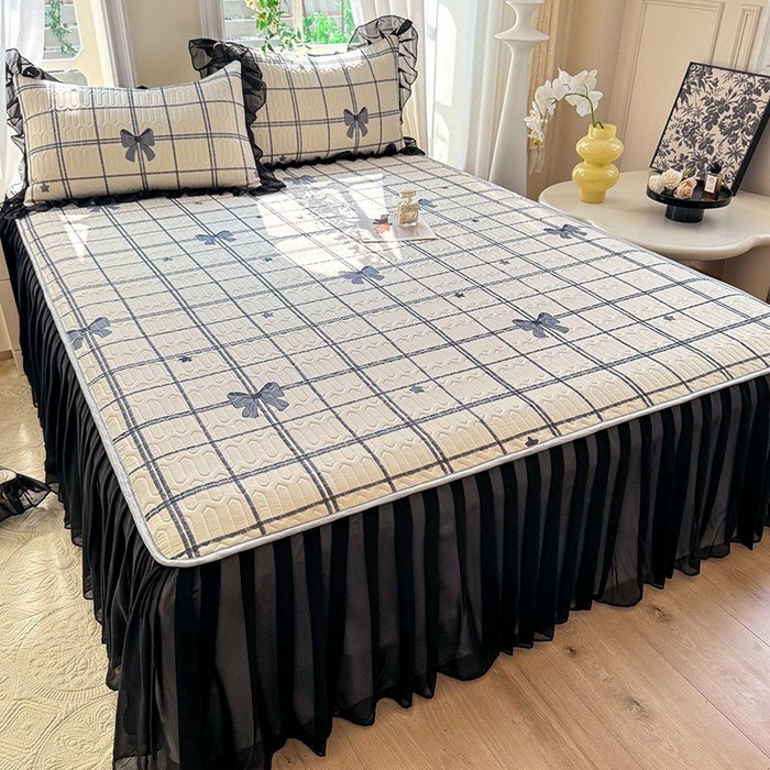 91家纺网 家纺一手货源 找家纺 悦织湾家纺 2025新款A类凉感丝床裙款乳胶凉席席子夏被夏凉被空调被四件套 礼物