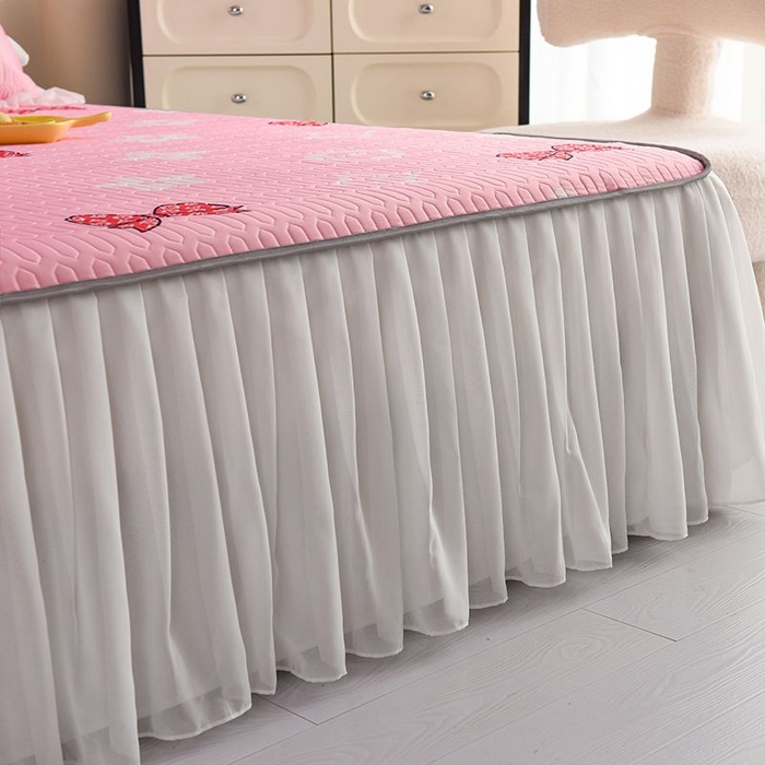 91家纺网 家纺一手货源 找家纺 悦织湾家纺 2025新款A类凉感丝床裙款乳胶凉席席子夏被夏凉被空调被四件套 礼物-粉