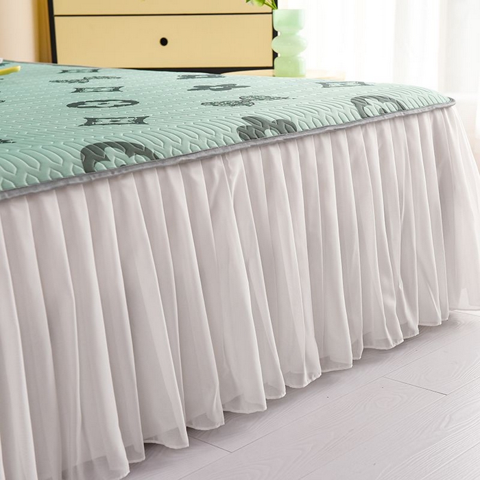 91家纺网 家纺一手货源 找家纺 悦织湾家纺 2025新款A类凉感丝床裙款乳胶凉席席子夏被夏凉被空调被四件套 礼物-绿