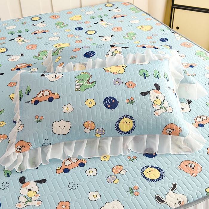 91家纺网 家纺一手货源 找家纺 悦织湾家纺 2025新款A类凉感丝床裙款乳胶凉席席子夏被夏凉被空调被四件套 萌宠乐园