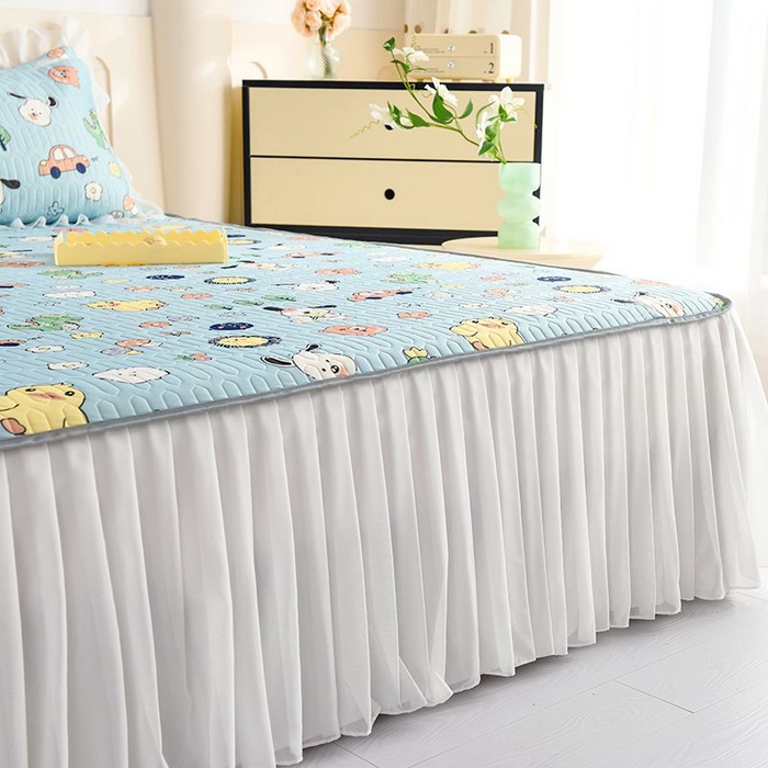 91家纺网 家纺一手货源 找家纺 悦织湾家纺 2025新款A类凉感丝床裙款乳胶凉席席子夏被夏凉被空调被四件套 萌宠乐园