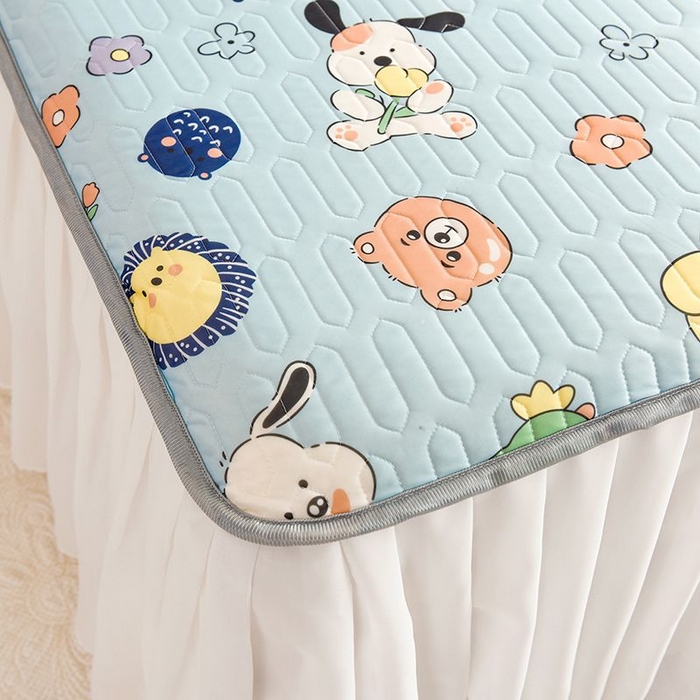 91家纺网 家纺一手货源 找家纺 悦织湾家纺 2025新款A类凉感丝床裙款乳胶凉席席子夏被夏凉被空调被四件套 萌宠乐园