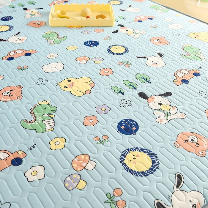 91家纺网 家纺一手货源 找家纺 悦织湾家纺 2025新款A类凉感丝床裙款乳胶凉席席子夏被夏凉被空调被四件套 萌宠乐园