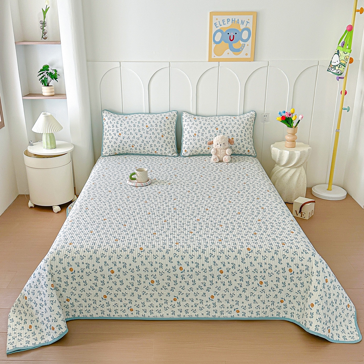 91家纺网 家纺一手货源 找家纺 橘夏家纺 2025新款多功能全棉双面床盖三件套纯棉夹棉加厚床单床垫盖毯 盛开