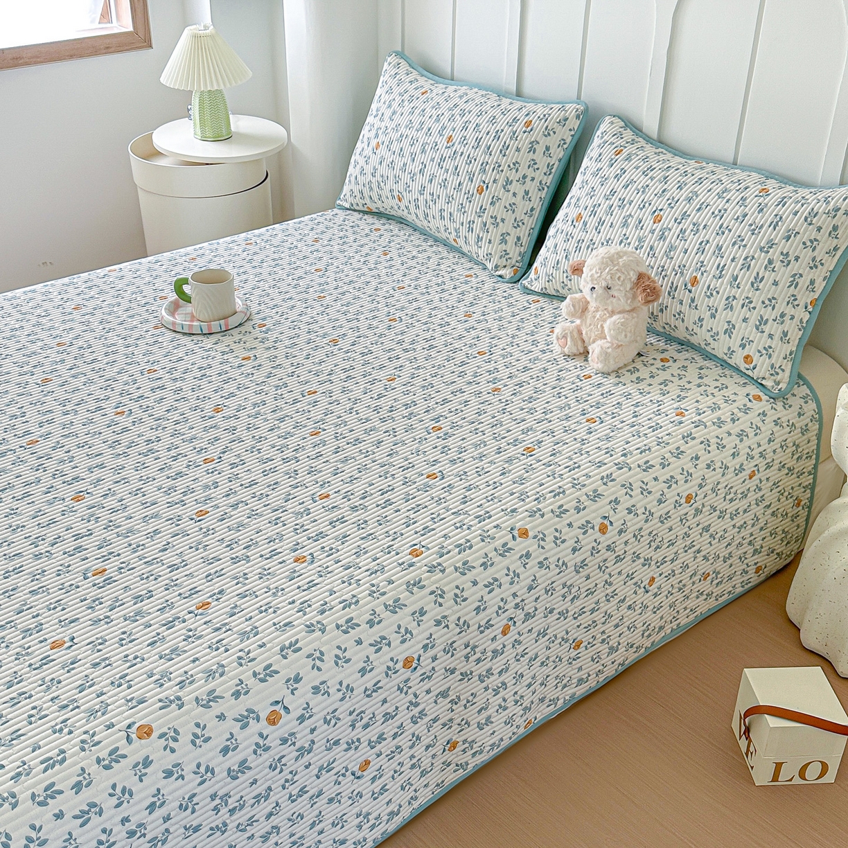 91家纺网 家纺一手货源 找家纺 橘夏家纺 2025新款多功能全棉双面床盖三件套纯棉夹棉加厚床单床垫盖毯 盛开