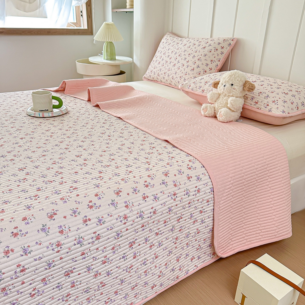 91家纺网 家纺一手货源 找家纺 橘夏家纺 2025新款多功能全棉双面床盖三件套纯棉夹棉加厚床单床垫盖毯 十里飘香