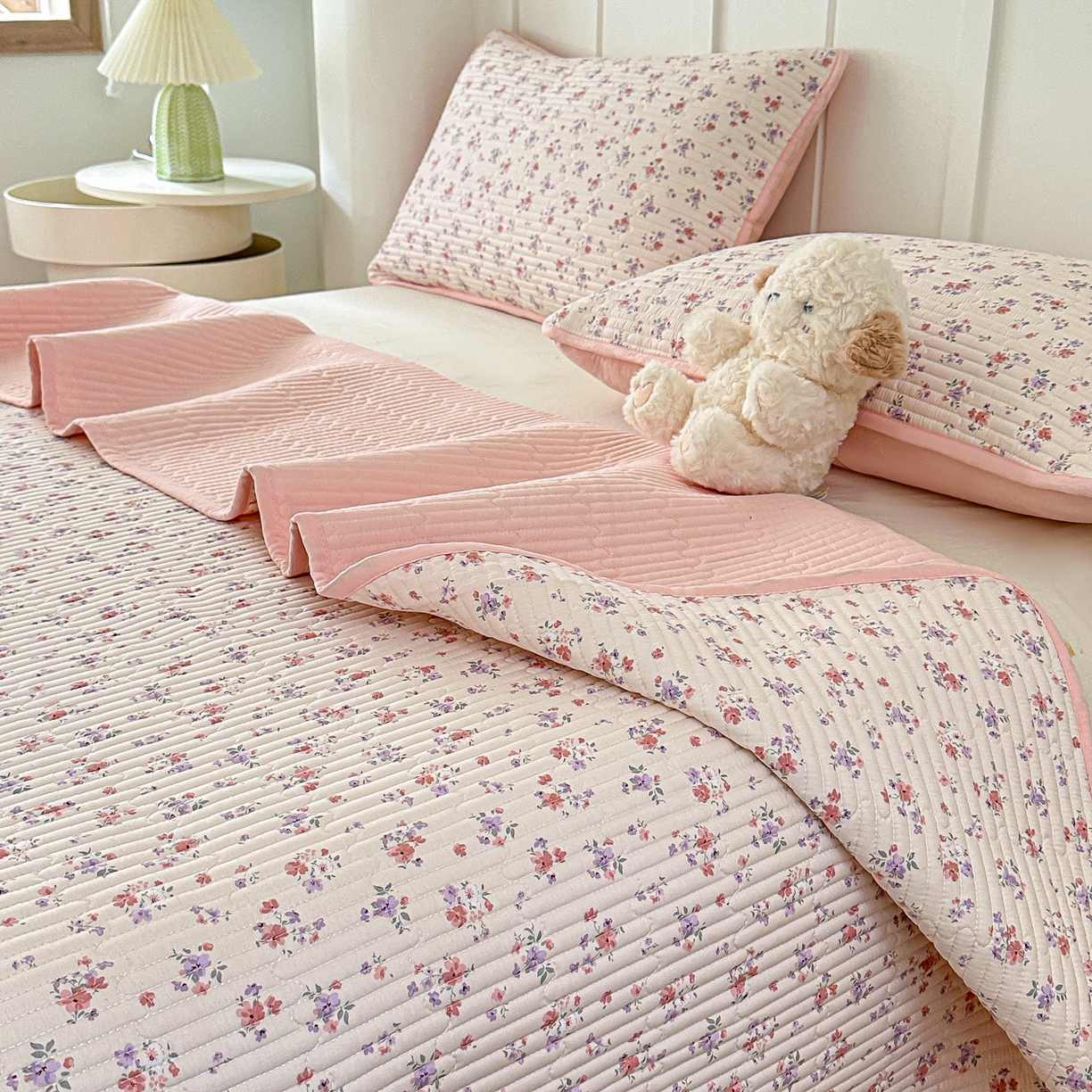 91家纺网 家纺一手货源 找家纺 橘夏家纺 2025新款多功能全棉双面床盖三件套纯棉夹棉加厚床单床垫盖毯 十里飘香