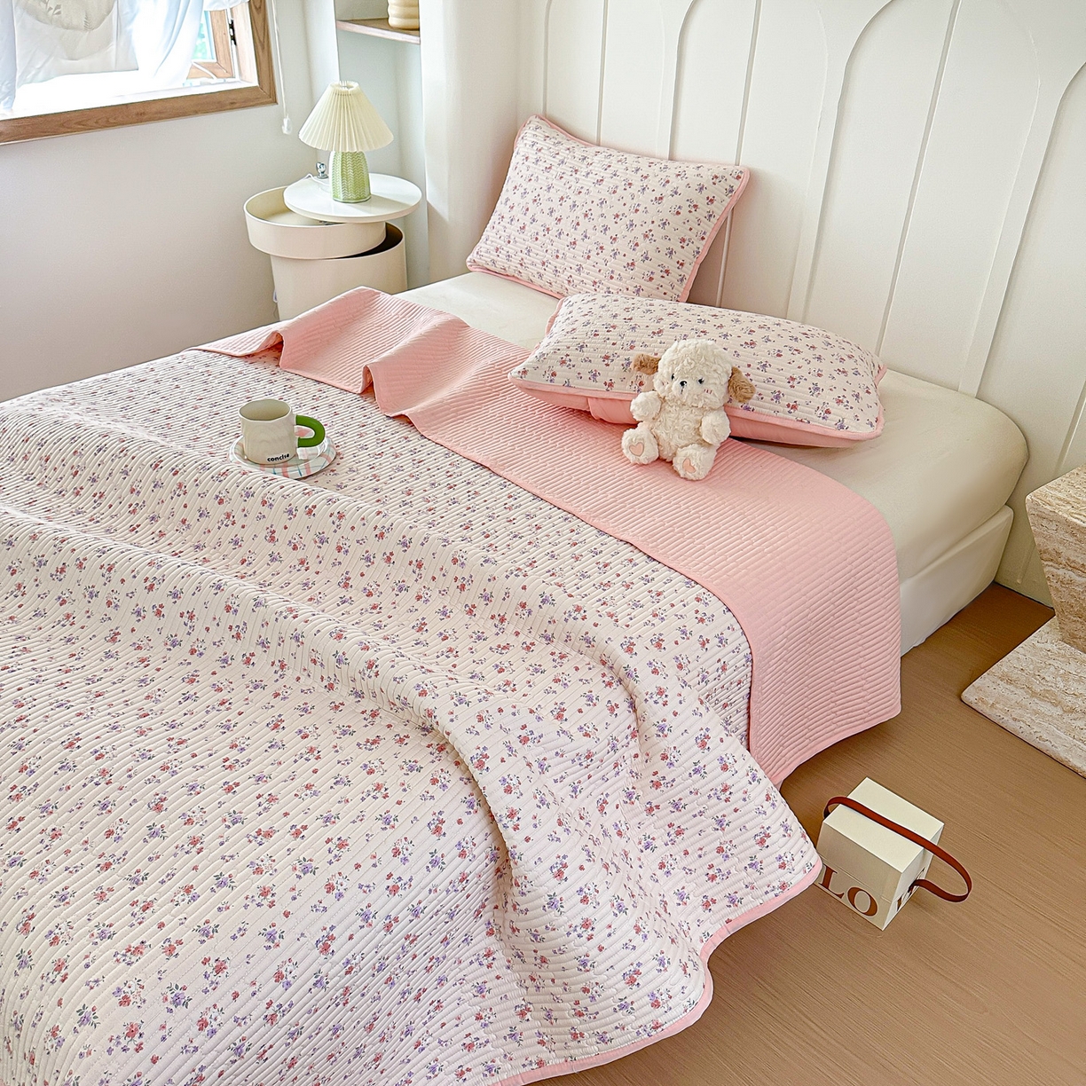 91家纺网 家纺一手货源 找家纺 橘夏家纺 2025新款多功能全棉双面床盖三件套纯棉夹棉加厚床单床垫盖毯 十里飘香