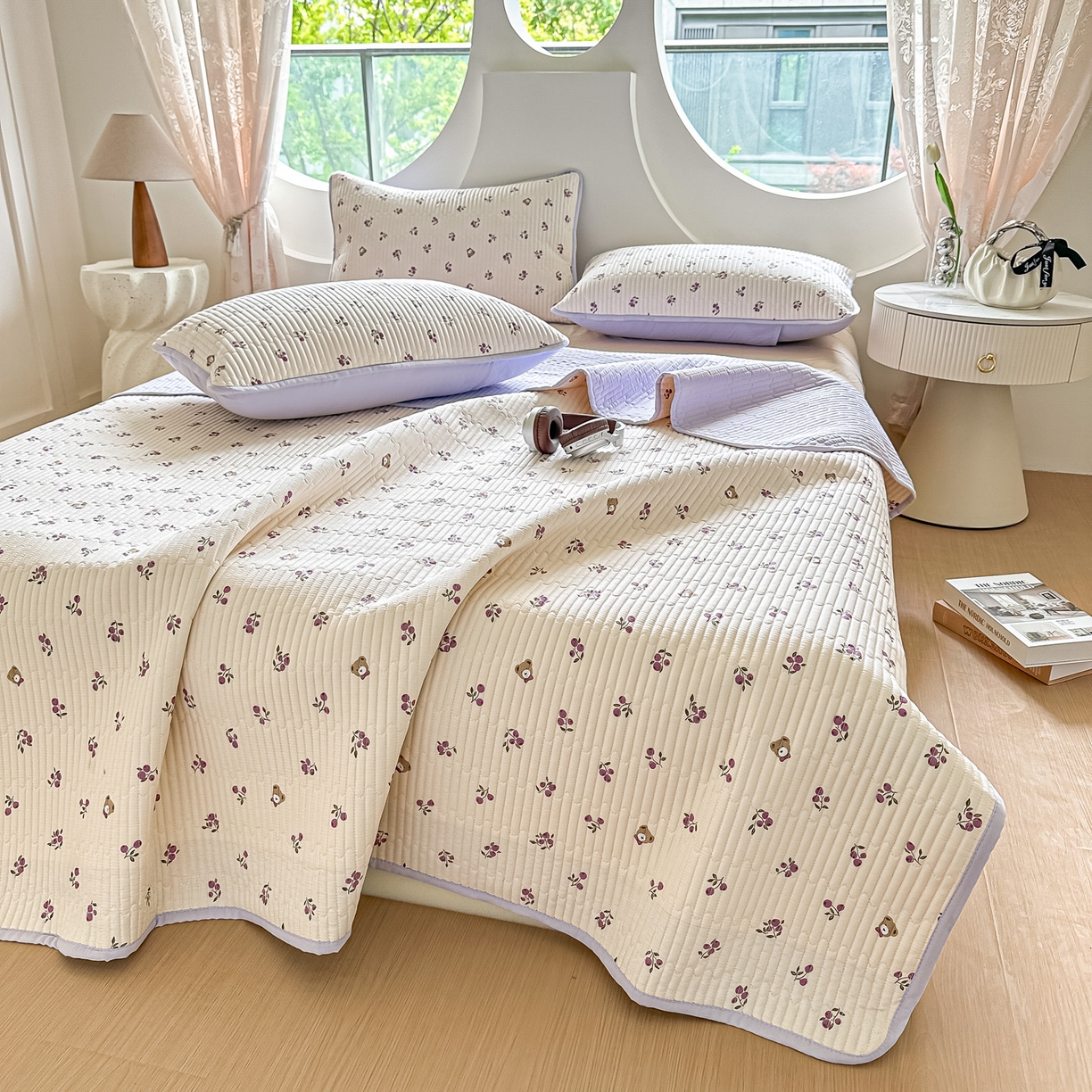 91家纺网 家纺一手货源 找家纺 橘夏家纺 2025新款多功能全棉双面床盖三件套纯棉夹棉加厚床单床垫盖毯 樱桃小熊