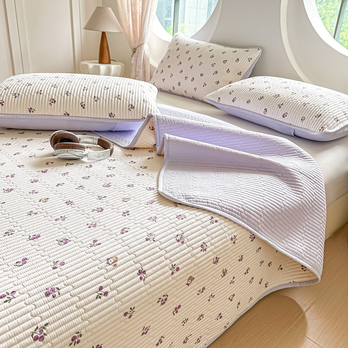 91家纺网 家纺一手货源 找家纺 橘夏家纺 2025新款多功能全棉双面床盖三件套纯棉夹棉加厚床单床垫盖毯 樱桃小熊