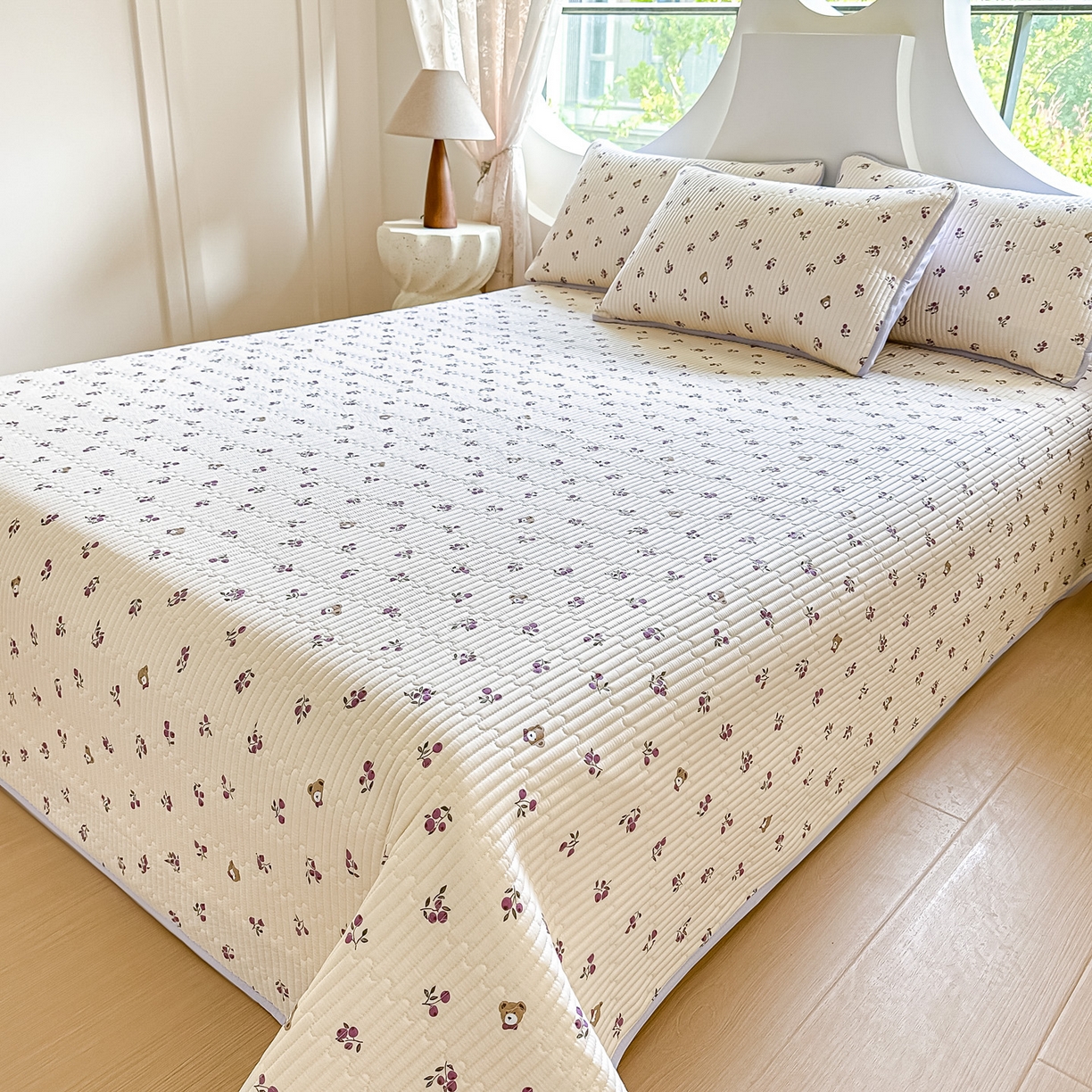 91家纺网 家纺一手货源 找家纺 橘夏家纺 2025新款多功能全棉双面床盖三件套纯棉夹棉加厚床单床垫盖毯 樱桃小熊