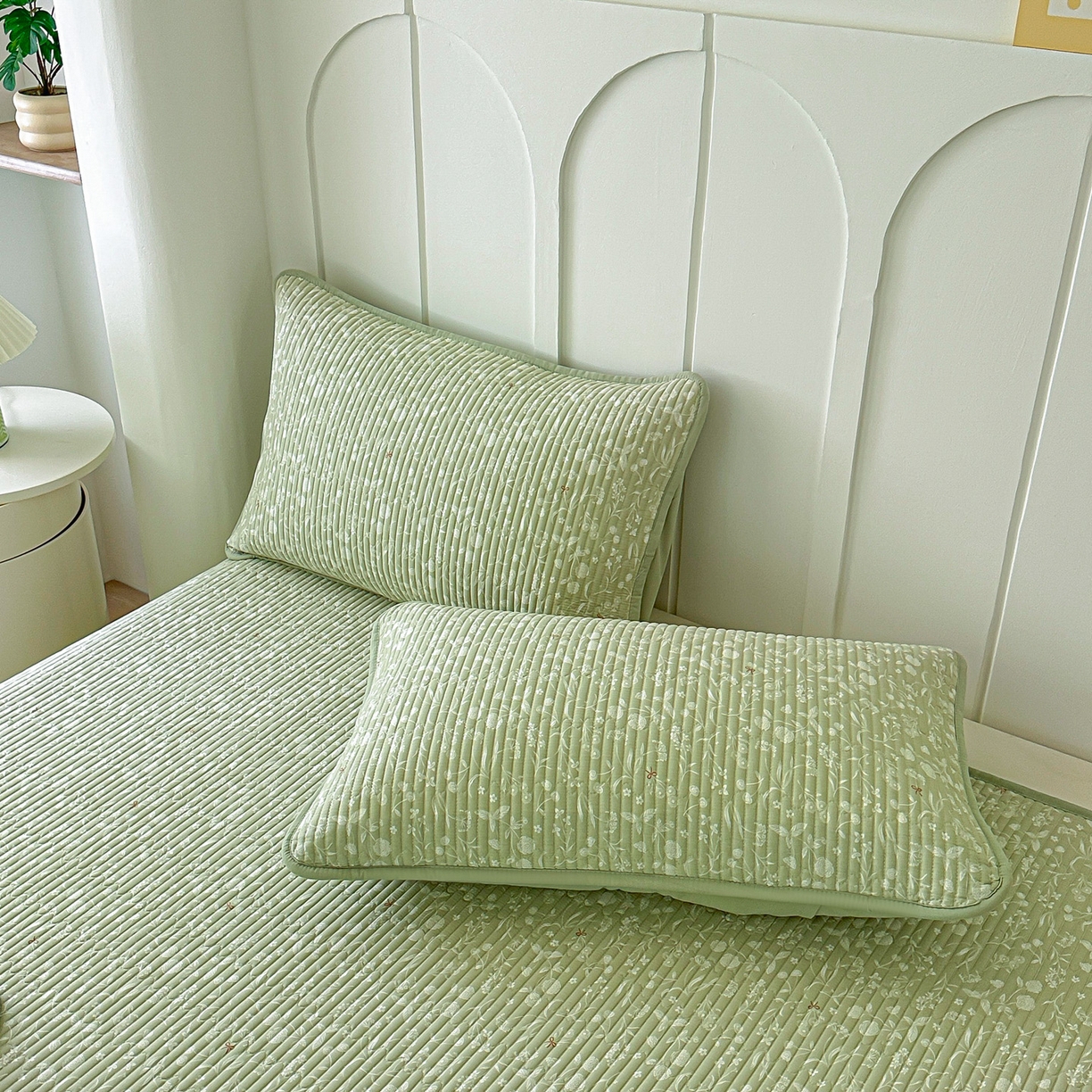 91家纺网 家纺一手货源 找家纺 橘夏家纺 2025新款多功能全棉双面床盖三件套纯棉夹棉加厚床单床垫盖毯 悠然绿