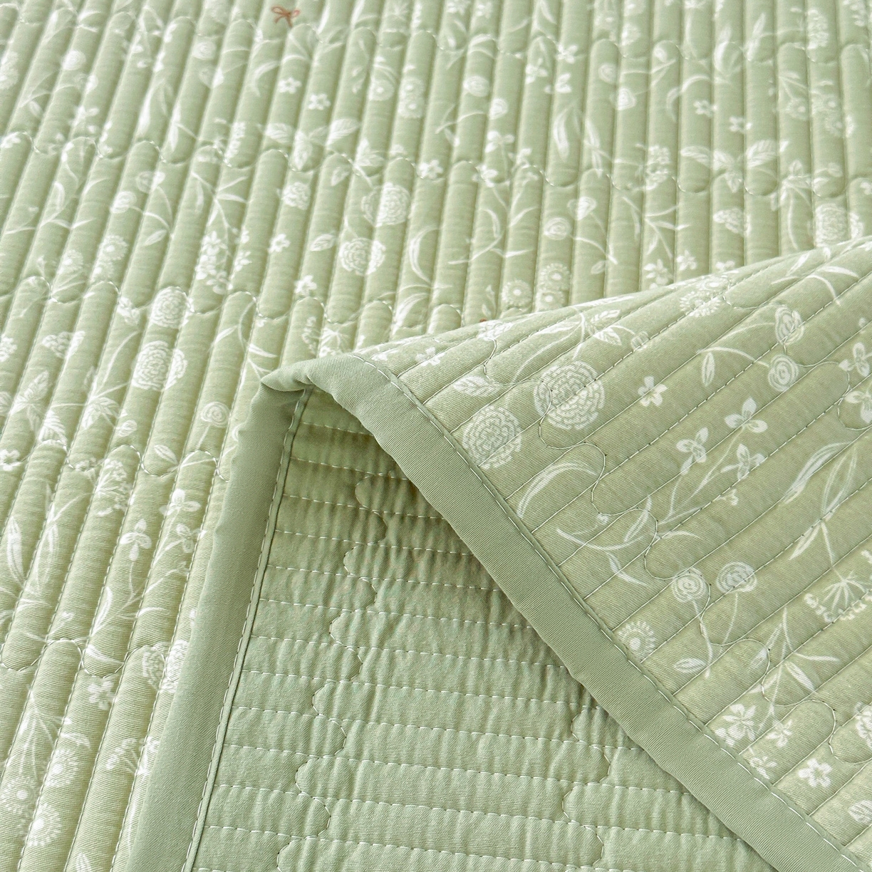 91家纺网 家纺一手货源 找家纺 橘夏家纺 2025新款多功能全棉双面床盖三件套纯棉夹棉加厚床单床垫盖毯 悠然绿