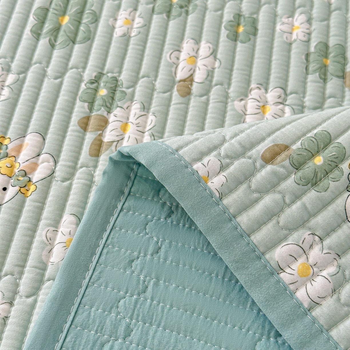 91家纺网 家纺一手货源 找家纺 橘夏家纺 2025新款多功能全棉双面床盖三件套纯棉夹棉加厚床单床垫盖毯 栀香小兔