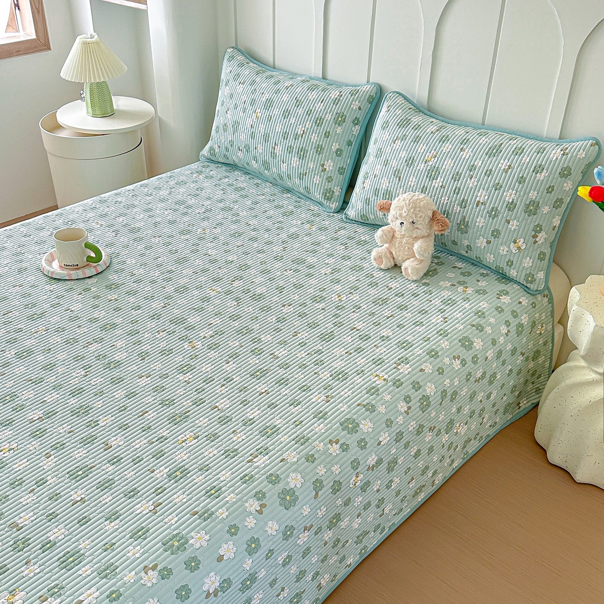 91家纺网 家纺一手货源 找家纺 橘夏家纺 2025新款多功能全棉双面床盖三件套纯棉夹棉加厚床单床垫盖毯 栀香小兔