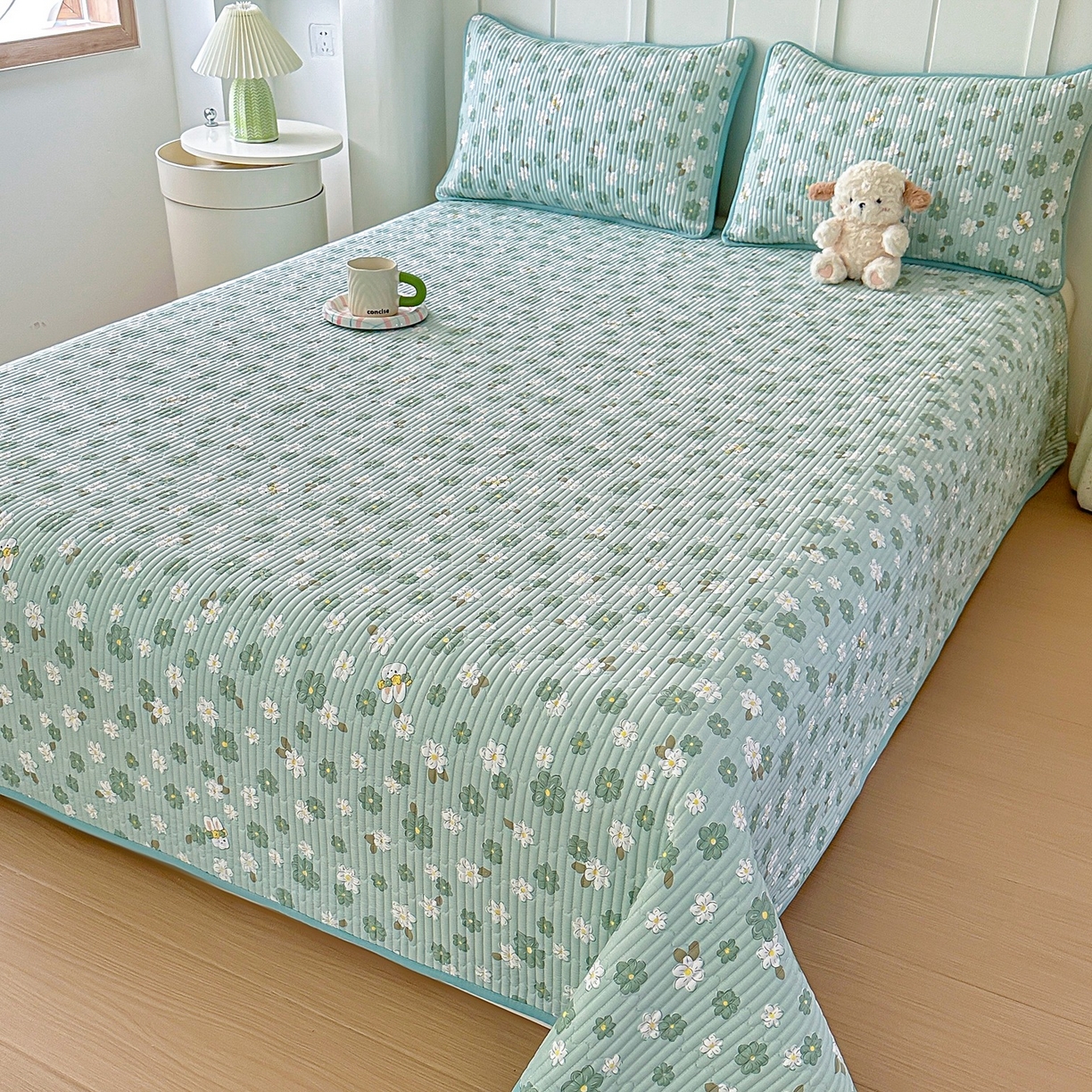 91家纺网 家纺一手货源 找家纺 橘夏家纺 2025新款多功能全棉双面床盖三件套纯棉夹棉加厚床单床垫盖毯 栀香小兔