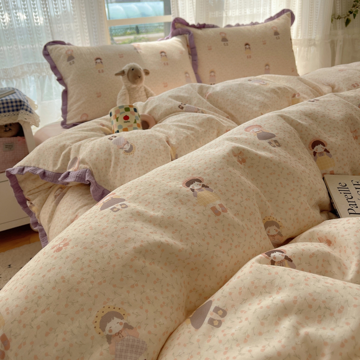 91家纺网 家纺一手货源 找家纺 （总）盼季家纺 2025新款亲肤棉皱皱纱花边四件套