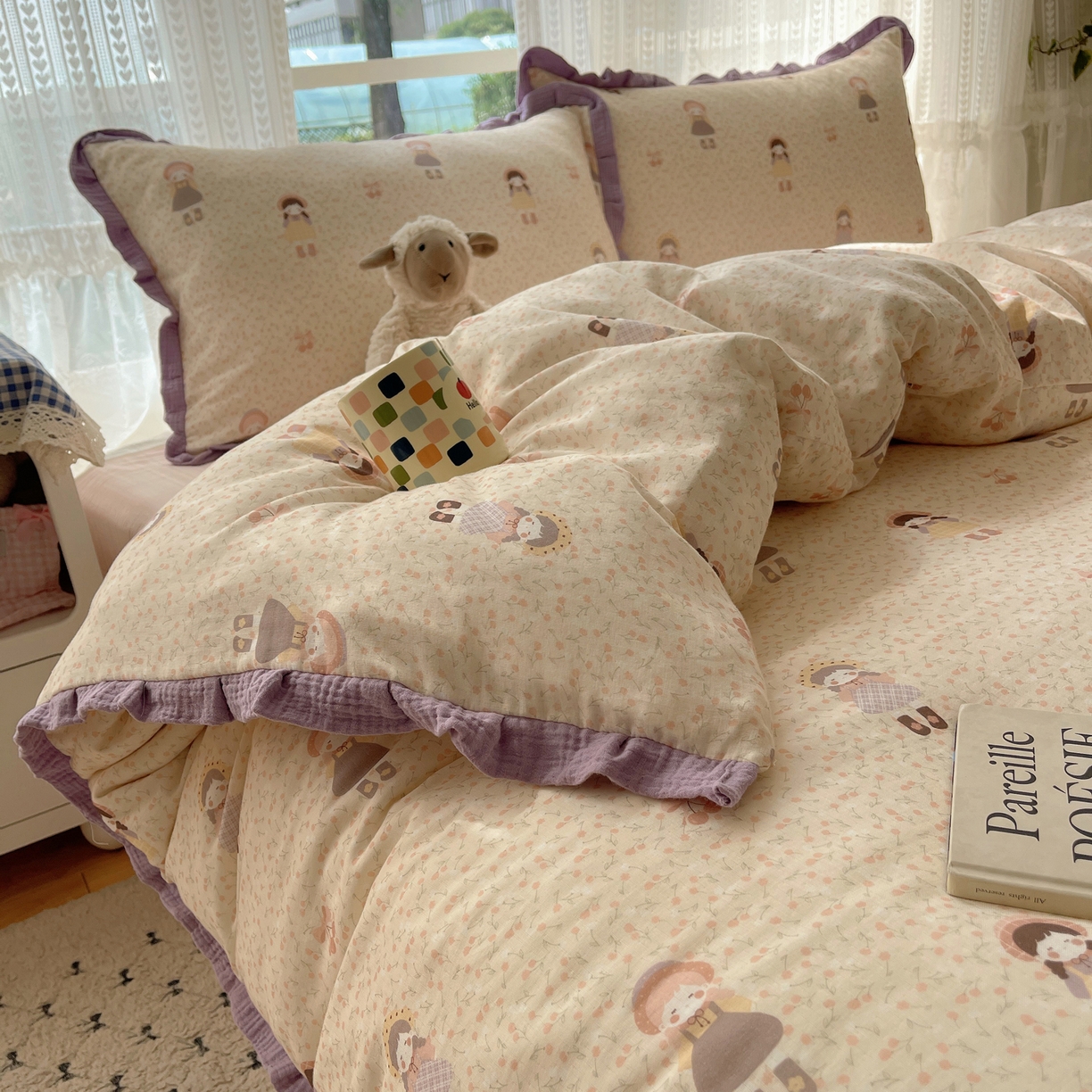 91家纺网 家纺一手货源 找家纺 （总）盼季家纺 2025新款亲肤棉皱皱纱花边四件套