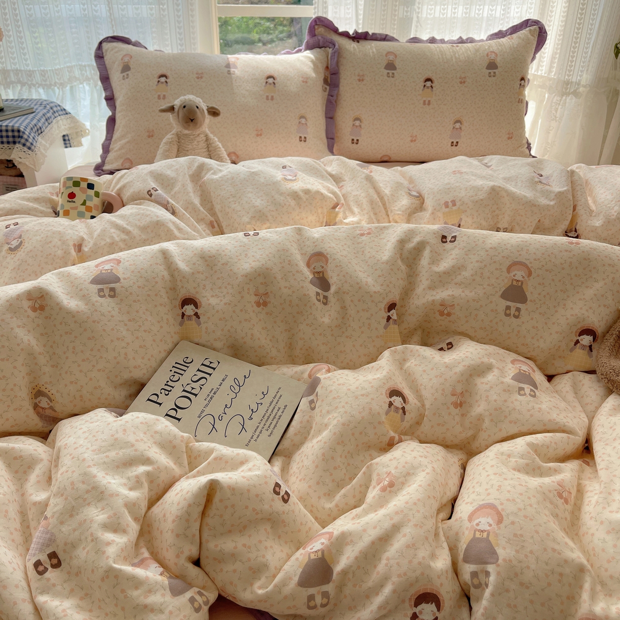 91家纺网 家纺一手货源 找家纺 （总）盼季家纺 2025新款亲肤棉皱皱纱花边四件套