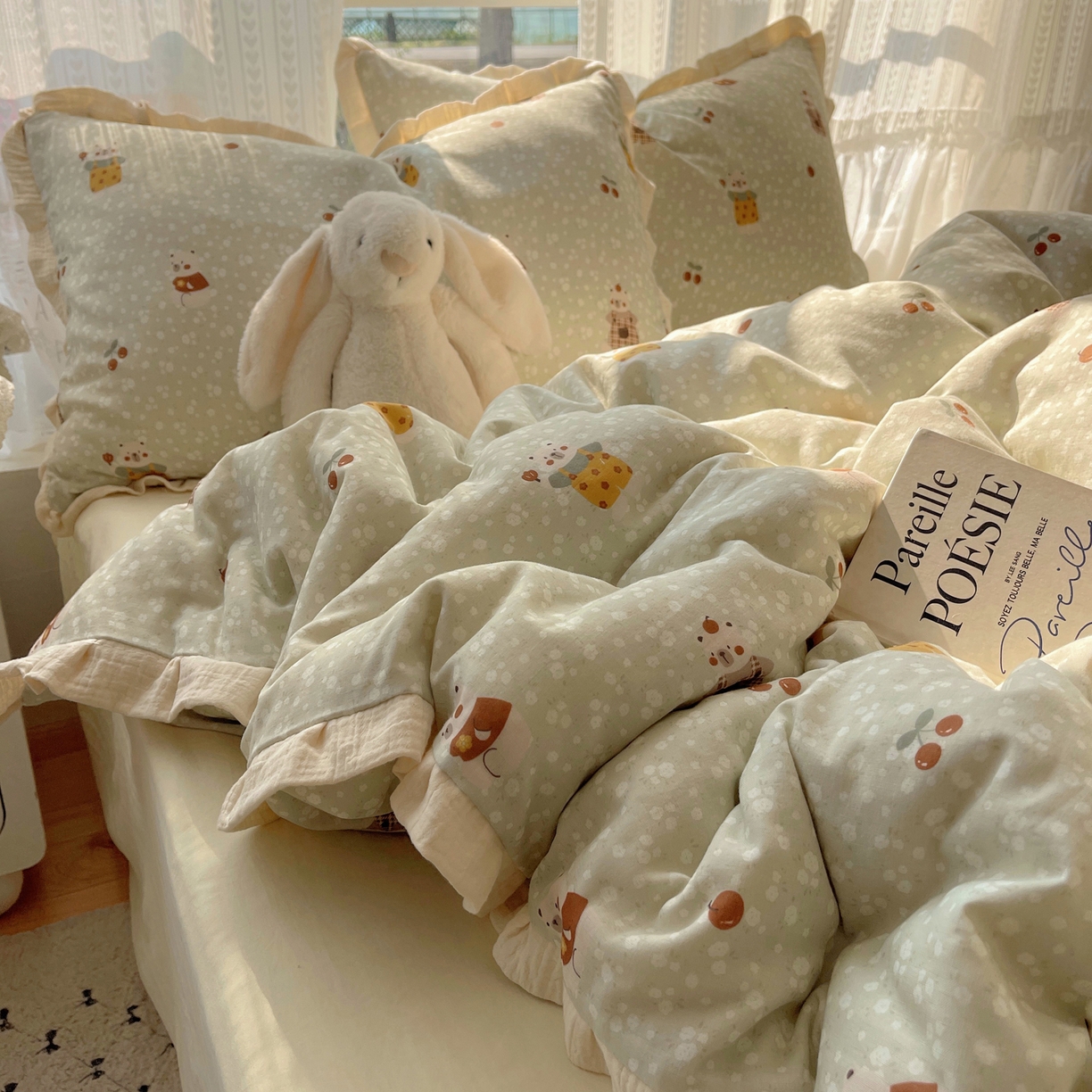 91家纺网 家纺一手货源 找家纺 （总）盼季家纺 2025新款亲肤棉皱皱纱花边四件套