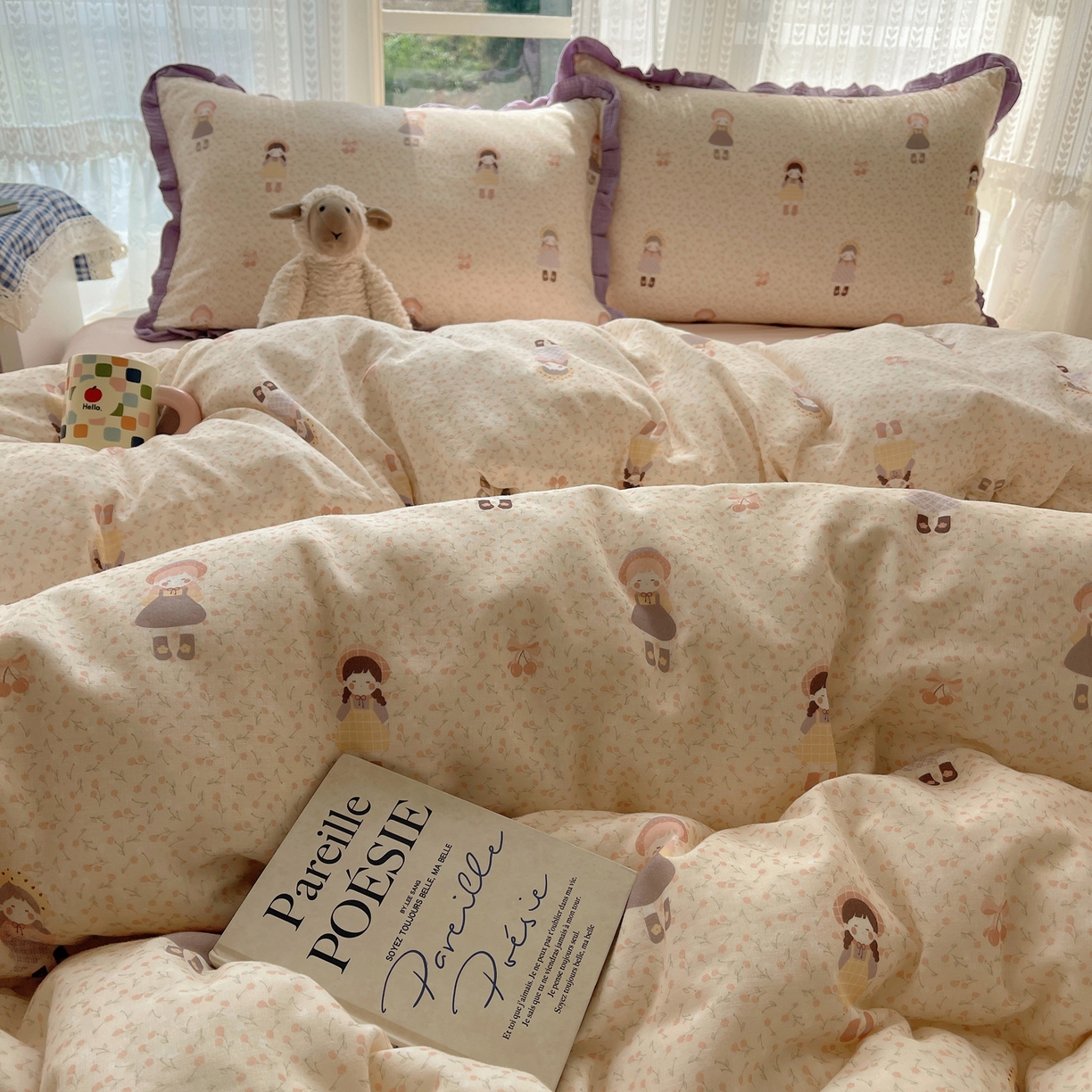 91家纺网 家纺一手货源 找家纺 （总）盼季家纺 2025新款亲肤棉皱皱纱花边四件套