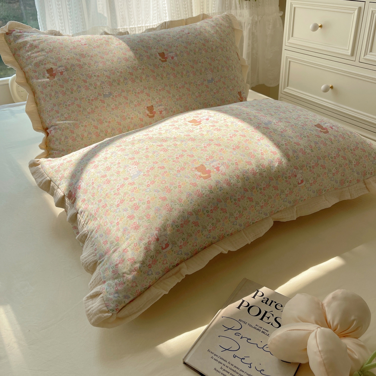 91家纺网 家纺一手货源 找家纺 盼季家纺 2025新款亲肤棉皱皱纱花边四件套 皱皱纱花边-好朋友