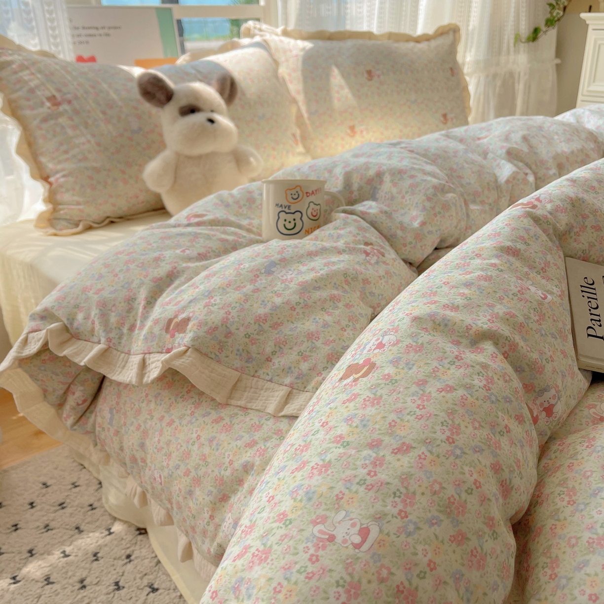 91家纺网 家纺一手货源 找家纺 盼季家纺 2025新款亲肤棉皱皱纱花边四件套 皱皱纱花边-好朋友