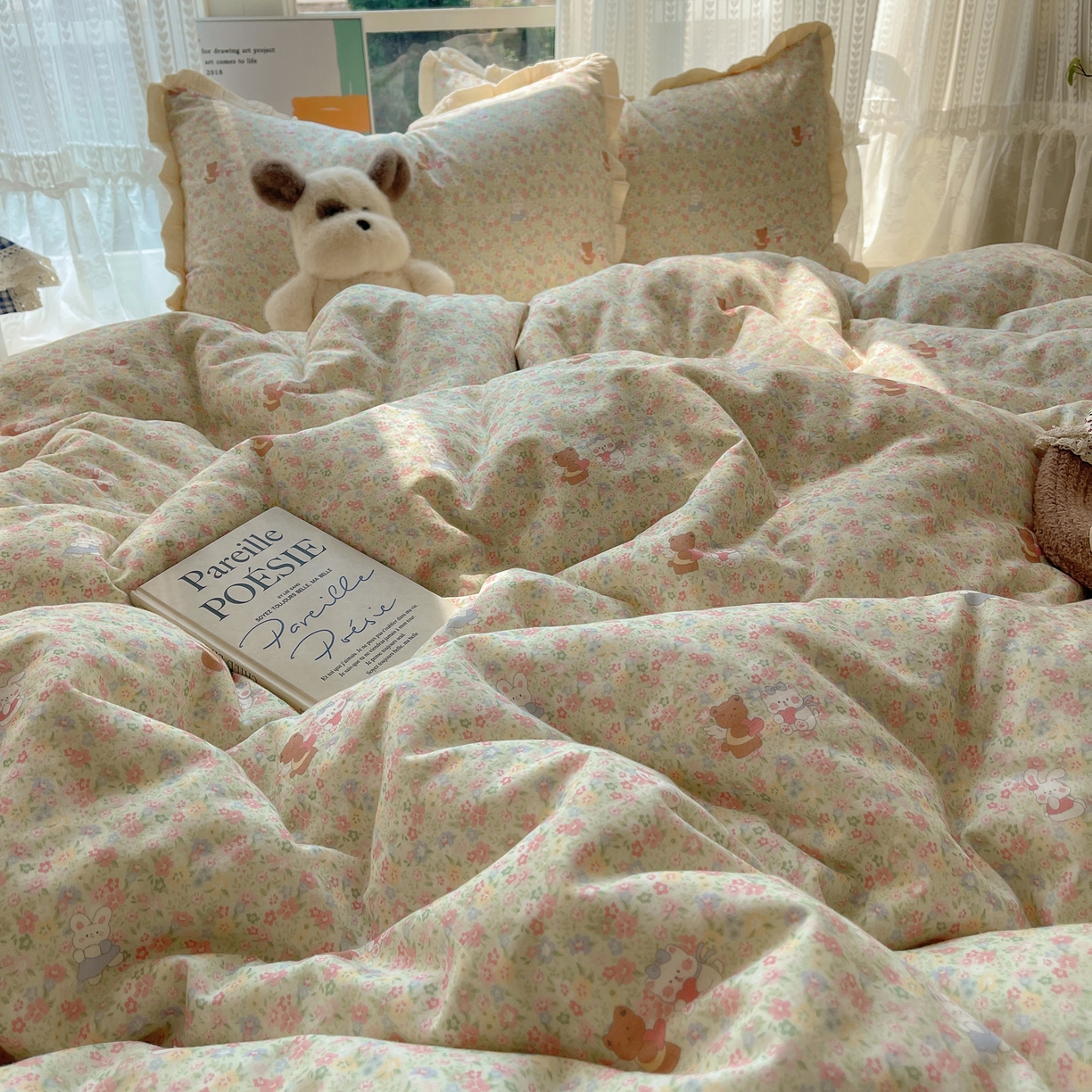 91家纺网 家纺一手货源 找家纺 盼季家纺 2025新款亲肤棉皱皱纱花边四件套 皱皱纱花边-好朋友