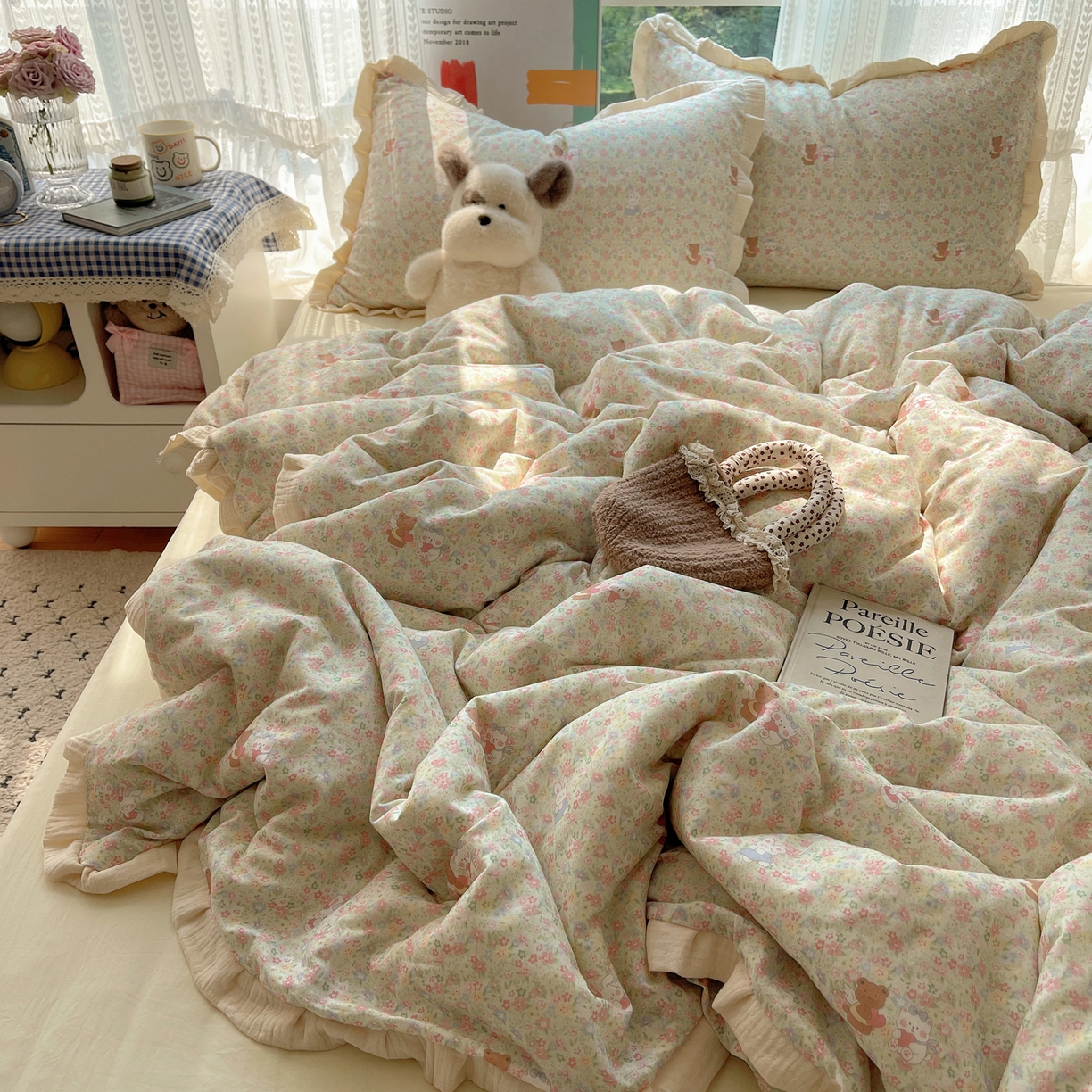 91家纺网 家纺一手货源 找家纺 盼季家纺 2025新款亲肤棉皱皱纱花边四件套 皱皱纱花边-好朋友