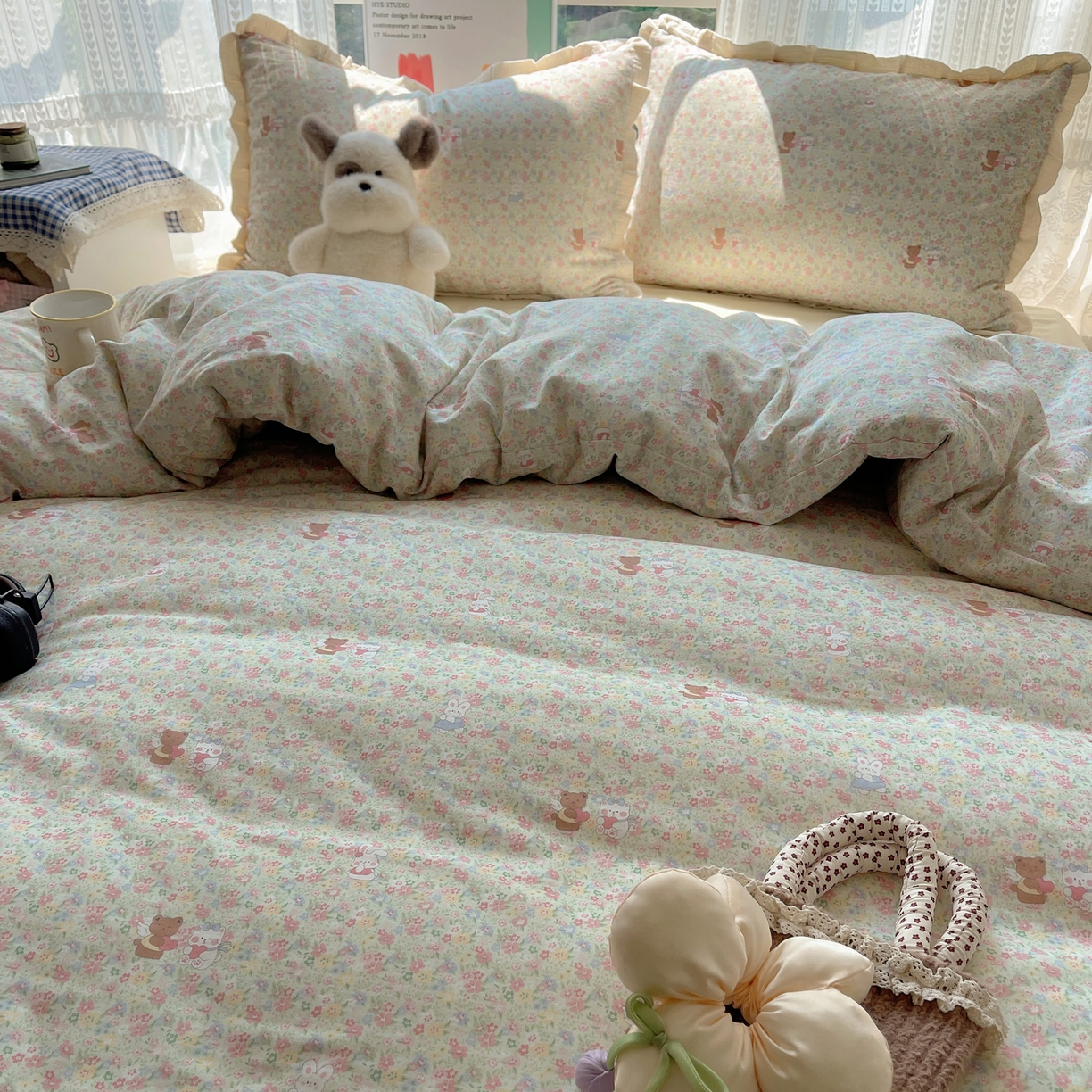 91家纺网 家纺一手货源 找家纺 盼季家纺 2025新款亲肤棉皱皱纱花边四件套 皱皱纱花边-好朋友