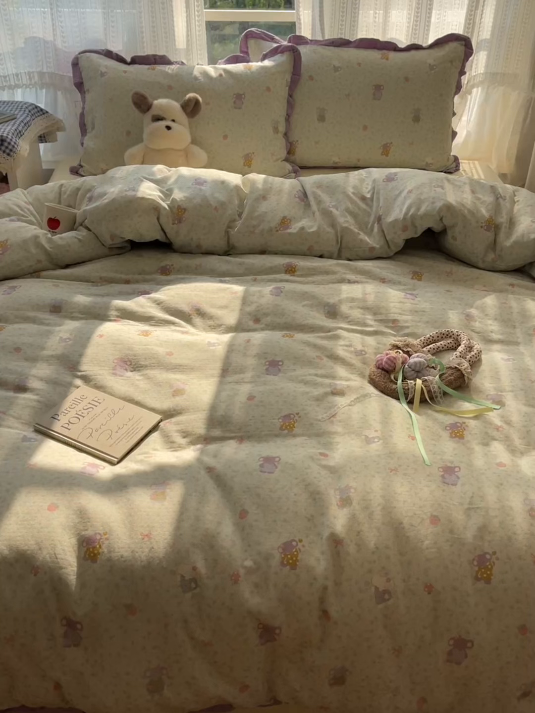 91家纺网 家纺一手货源 找家纺 盼季家纺 2025新款亲肤棉皱皱纱花边四件套 皱皱纱花边-可爱小象 -绿