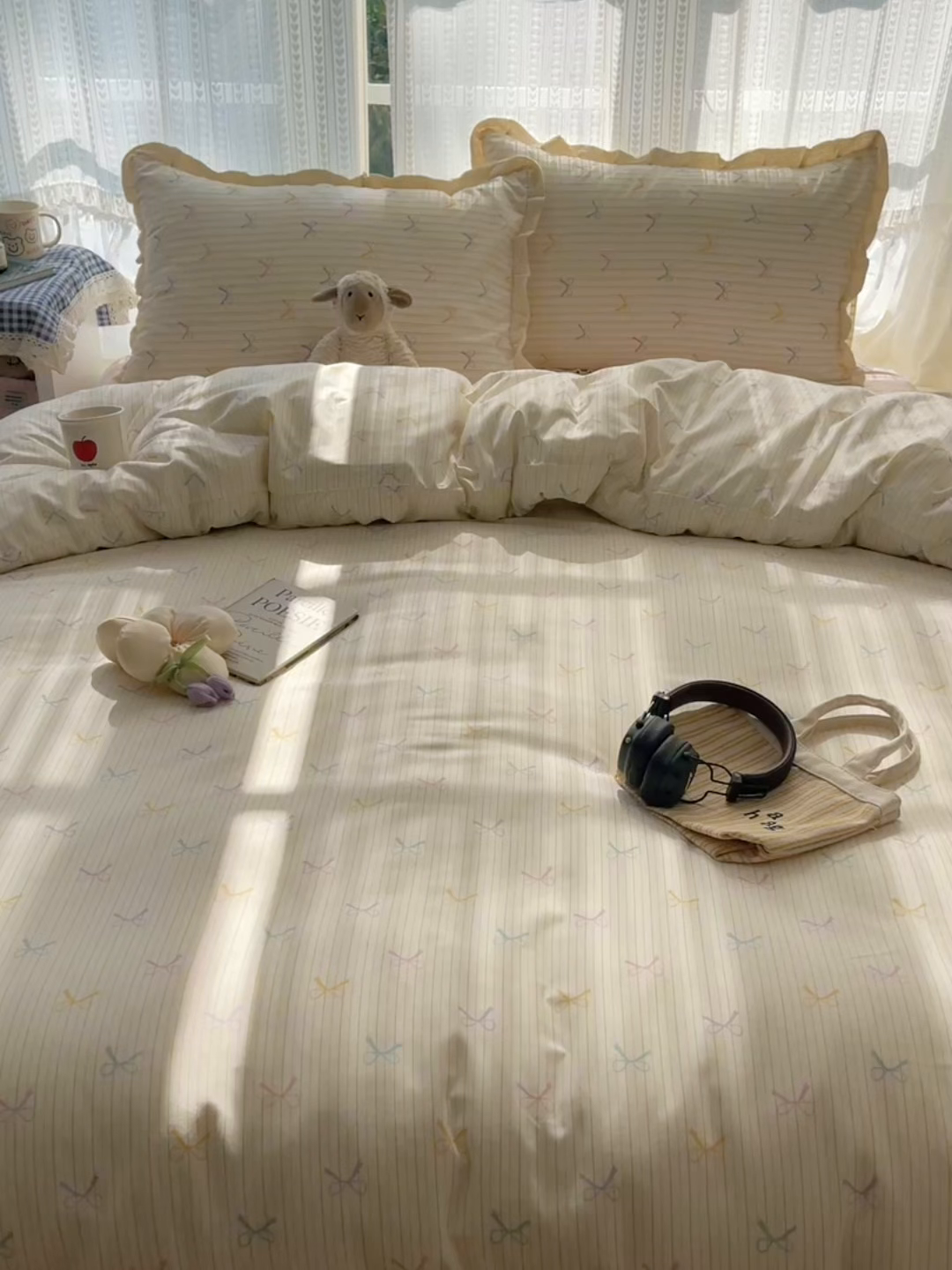 91家纺网 家纺一手货源 找家纺 盼季家纺 2025新款亲肤棉皱皱纱花边四件套 皱皱纱花边-蝴蝶结