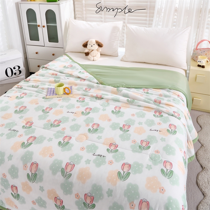 91家纺网 家纺一手货源 找家纺 （总）织布人 2025新款夏被A类凉感丝印花夏凉被空调被双面凉感单夏被子被芯