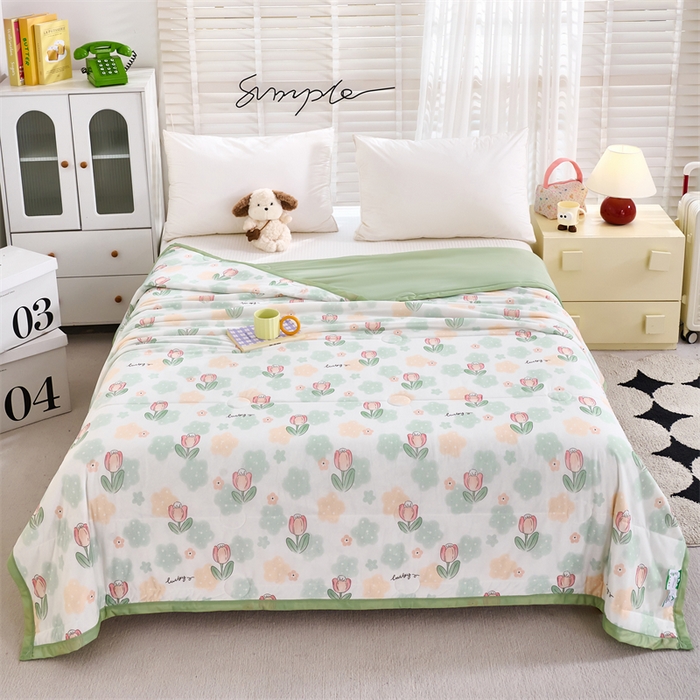 91家纺网 家纺一手货源 找家纺 织布人 2025新款夏被A类凉感丝印花夏凉被空调被双面凉感单夏被子被芯 A类凉感夏被-富贵满园