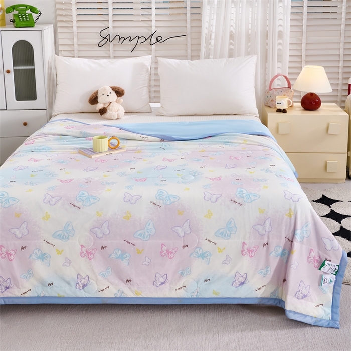 91家纺网 家纺一手货源 找家纺 织布人 2025新款夏被A类凉感丝印花夏凉被空调被双面凉感单夏被子被芯 A类凉感夏被-蝴蝶