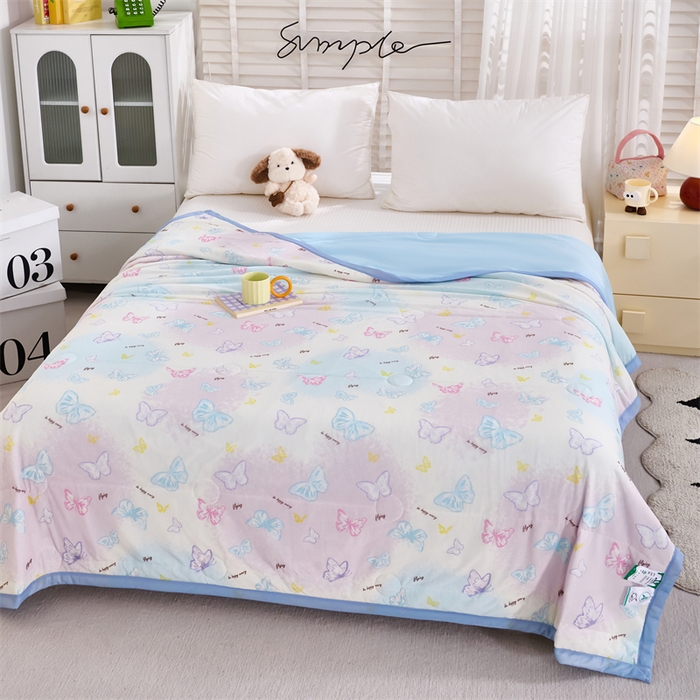 91家纺网 家纺一手货源 找家纺 织布人 2025新款夏被A类凉感丝印花夏凉被空调被双面凉感单夏被子被芯 A类凉感夏被-蝴蝶