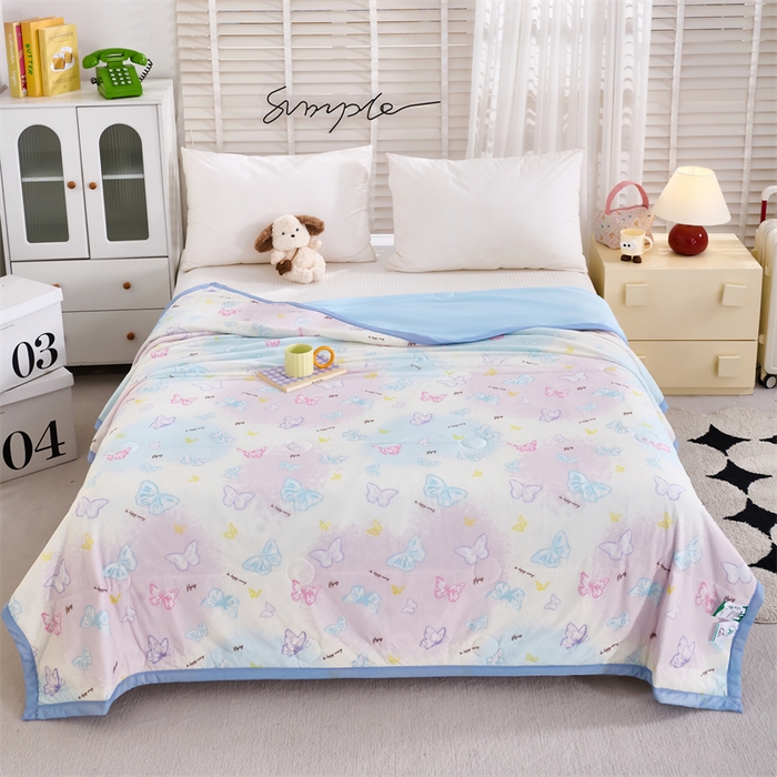 91家纺网 家纺一手货源 找家纺 织布人 2025新款夏被A类凉感丝印花夏凉被空调被双面凉感单夏被子被芯 A类凉感夏被-蝴蝶