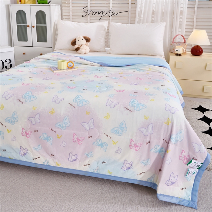 91家纺网 家纺一手货源 找家纺 织布人 2025新款夏被A类凉感丝印花夏凉被空调被双面凉感单夏被子被芯 A类凉感夏被-蝴蝶